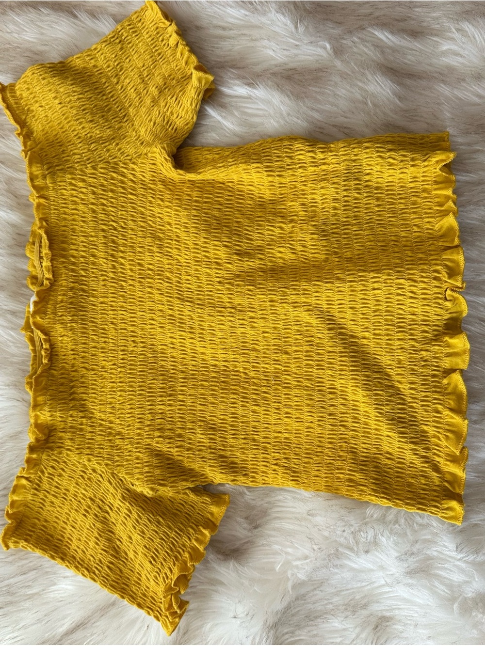 H&M Mustard Yellow Smocked Short Sleeve Top
